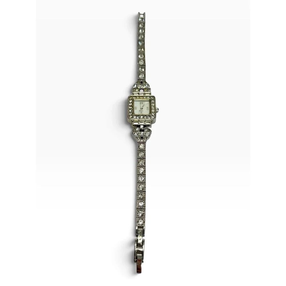 Rhinestone Dress Watch Womens Silver Tone Square MOP Dial F3059331/U